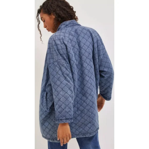 Current Air Anthropologie Bobbie Reversible Quilted Denim Cotton Chore Jacket L - Picture 2 of 13